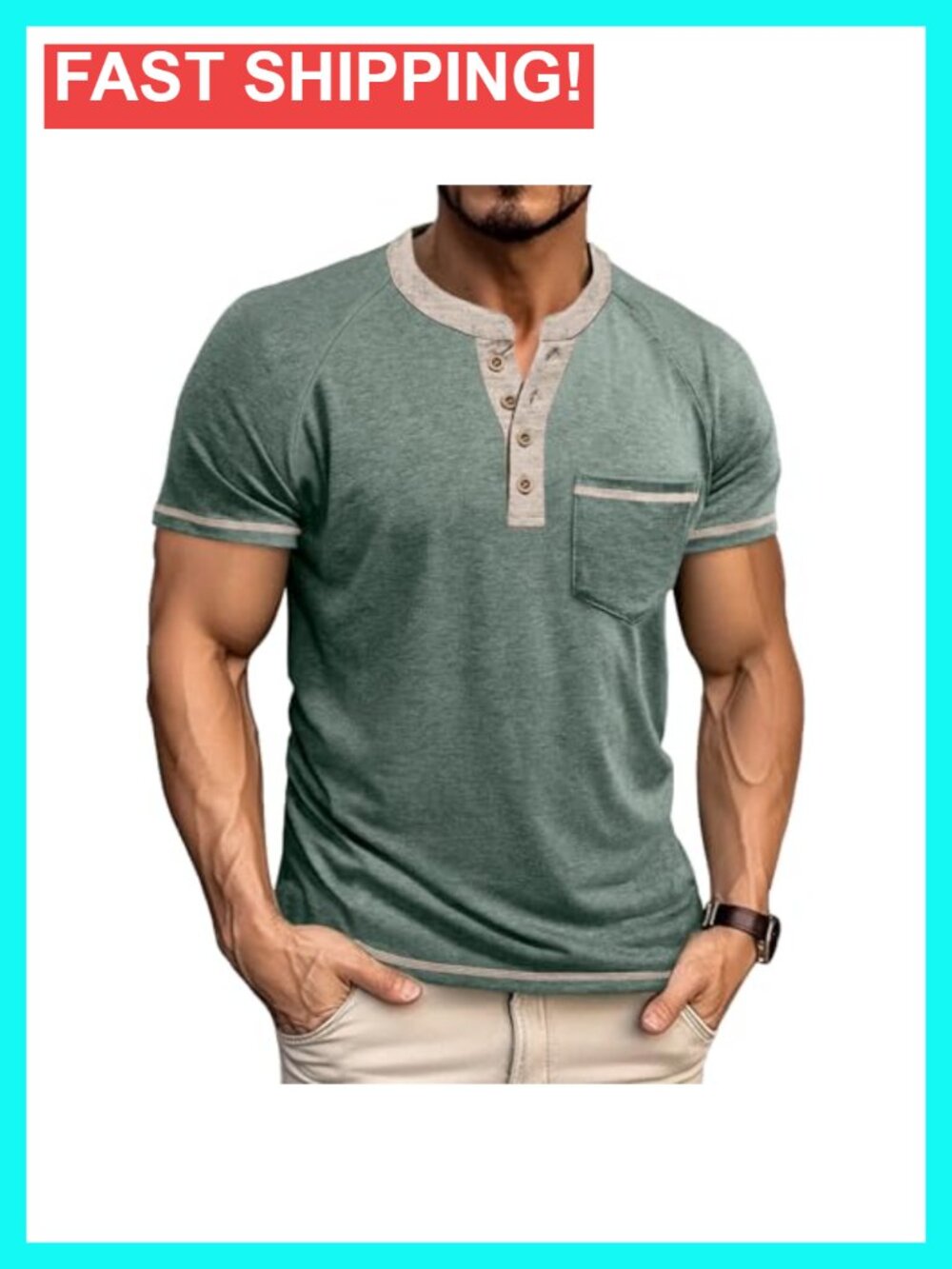 Men's Henley Shirts Short Sleeve Casual Button Basic T-Shirts Summer Classic